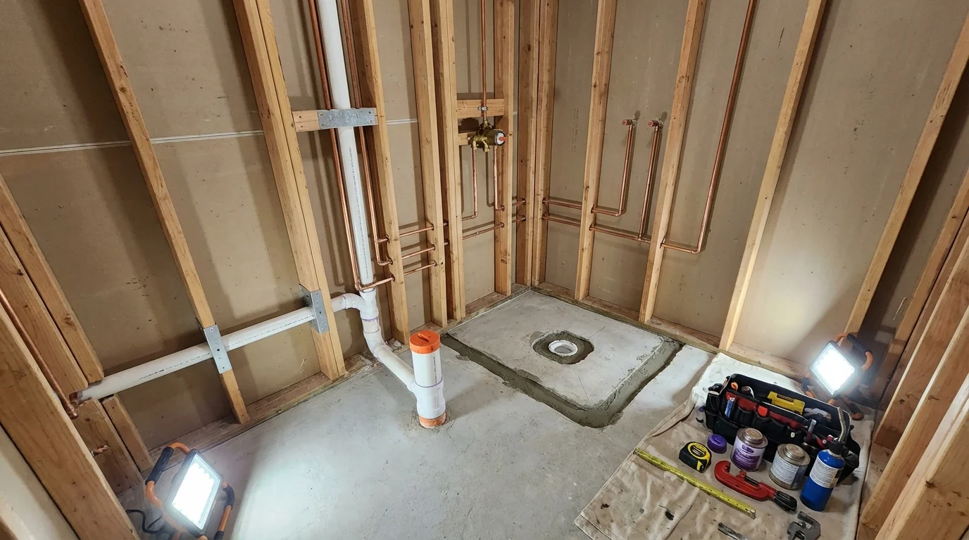 Bathroom rough-in plumbing during remodel by Johns Plumbing LLC in Green River