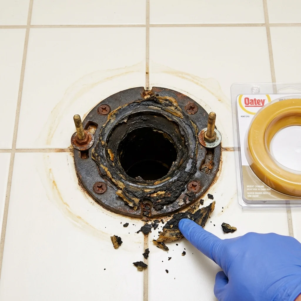Failed wax ring showing water seepage at the base of a toilet in a Green River, WY home