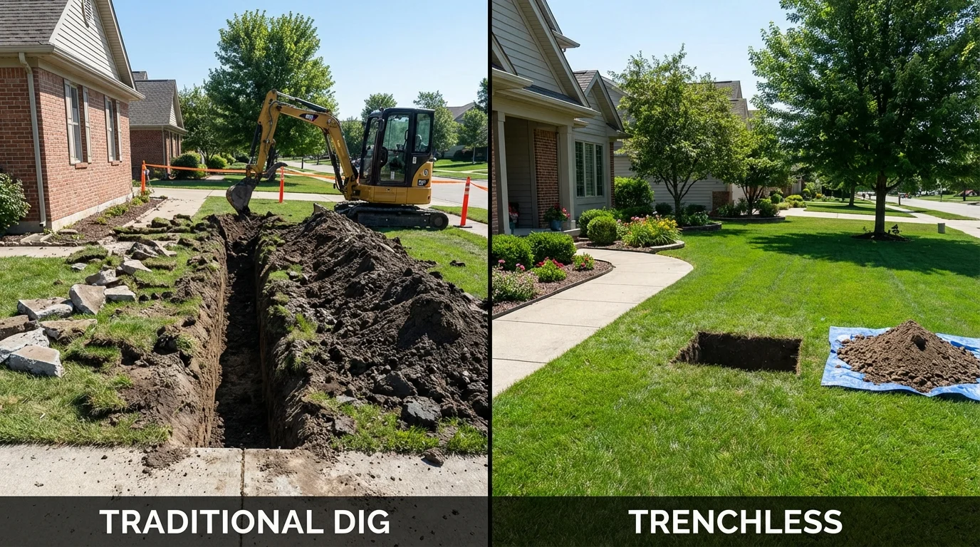 Trenchless sewer repair with minimal yard damage versus traditional excavation in Green River, WY